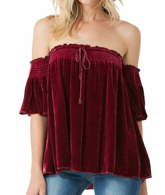 Hale Bob - Silk Velvet Off Shoulder Smocked Blouse