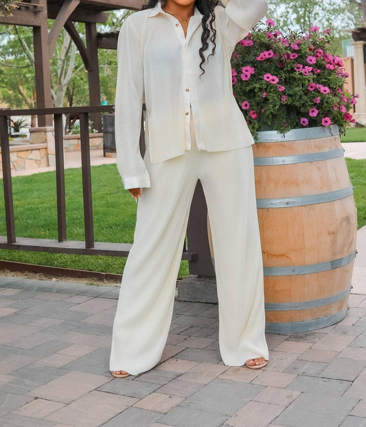 Surelymine - Plisse Wide Pants Set