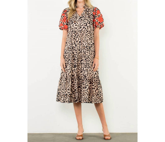 Thml - Embroidered Puff Sleeve Cheetah Dress