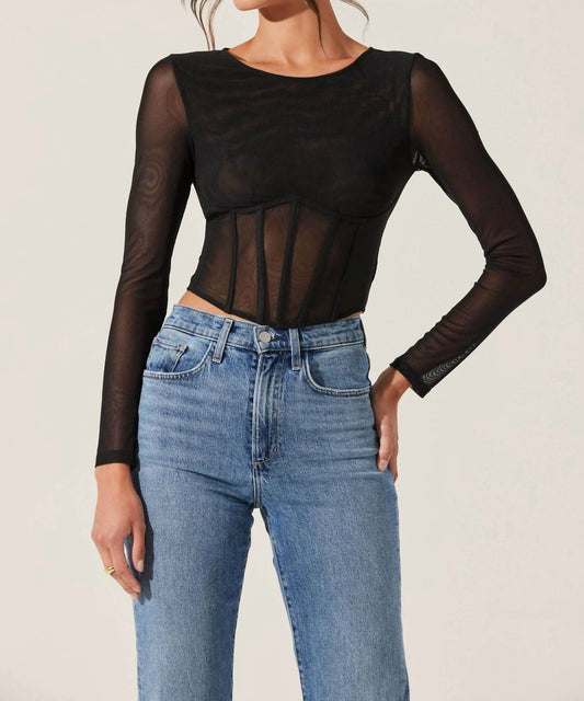 Astr - Kezia Long Sleeve Mesh Corset Top