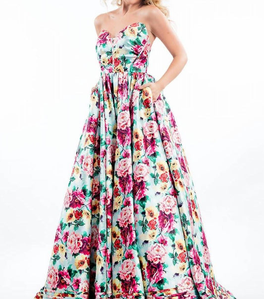Rachel Allan - Strapless Floral Mikado Ballgown