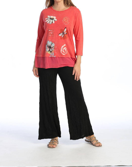 Jess & Jane - Spirals Mineral Washed Cotton Georgette Contrast Top