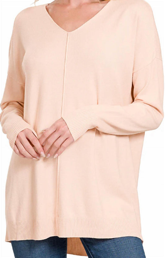 Zenana - Hi-low V-neck Seam Sweater