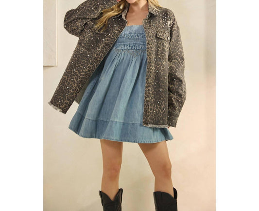 Veveret - Printed Rhinestone Denim Jacket