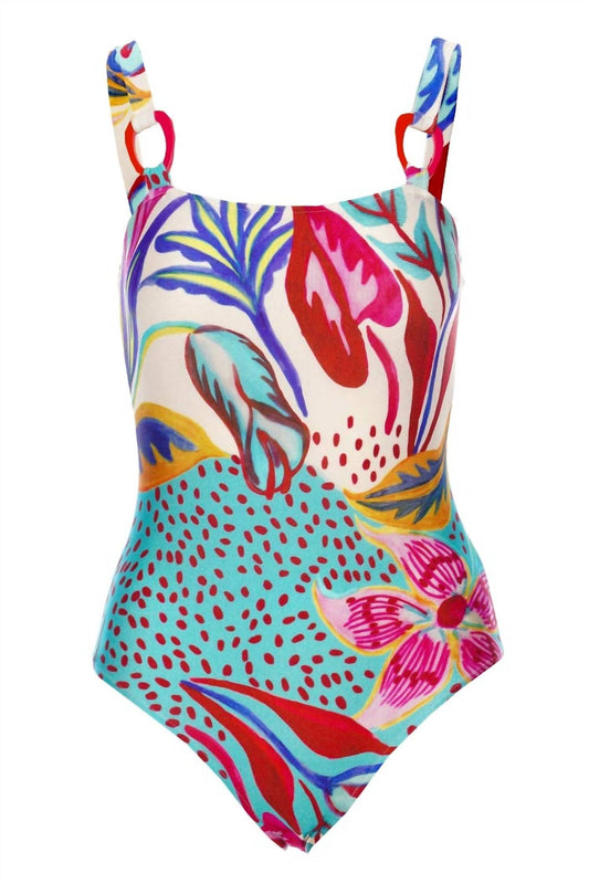 Floral Abstract Print Square Neck One Piece