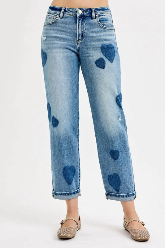 Risen - Mid Rise Fit-boyfriend Heart Shade Jeans
