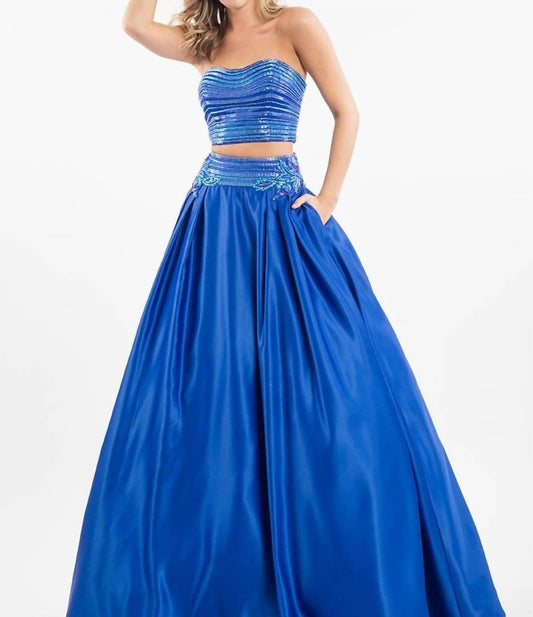 Rachel Allan - Two-piece Matte Satin Beaded Prom Gown