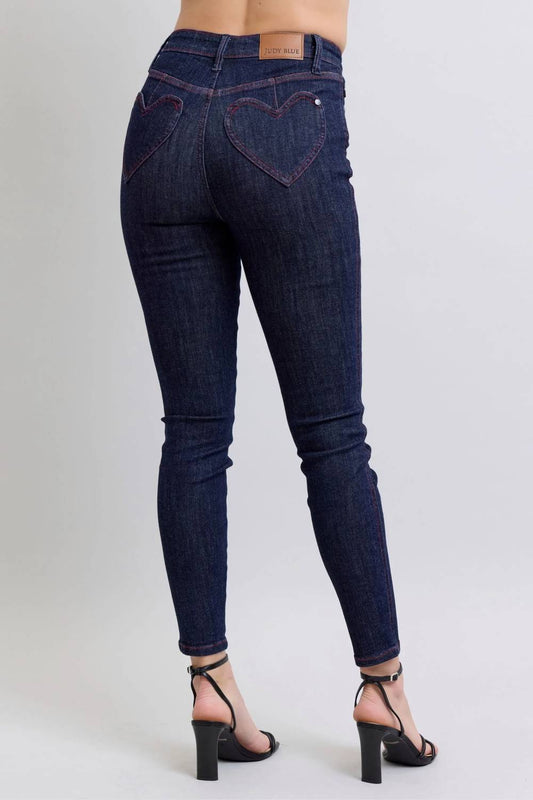 Judy Blue - High Waist Heart Shaped Back Pockets Skinny Denim Jeans