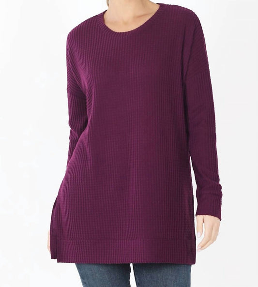 Zenana - Women's Brushed Thermal Waffle Round Neck Sweater