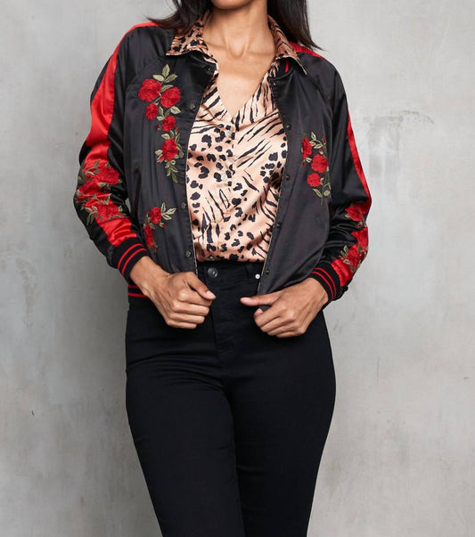 Paparazzi - Reversible Satin Embroidered to Tiger Baseball Jacket