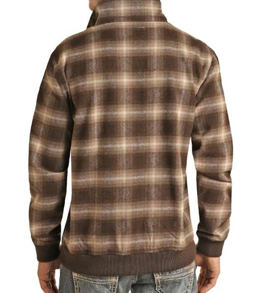 Rock & Roll Denim - Plaid Jacquard Henley Bomber Sweatshirt