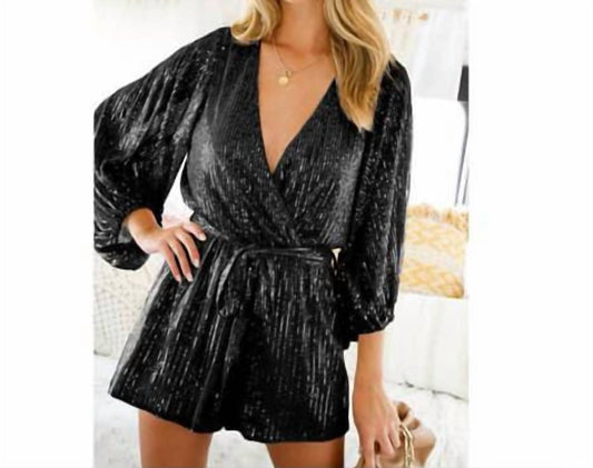 Vine & Love - Sequin Surplice Long Sleeve Romper