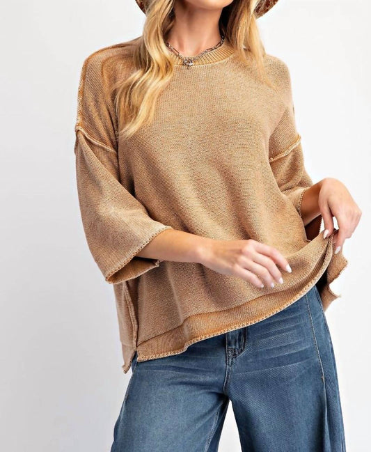 Easel - Women's Mineral Washed Knit Sweater Top