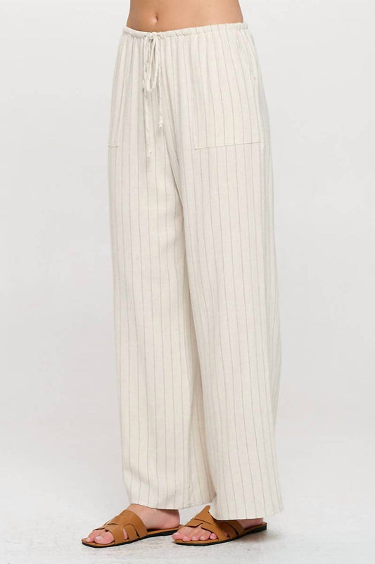 Reneec. - Linen Striped Adjustable Straight Leg Pants