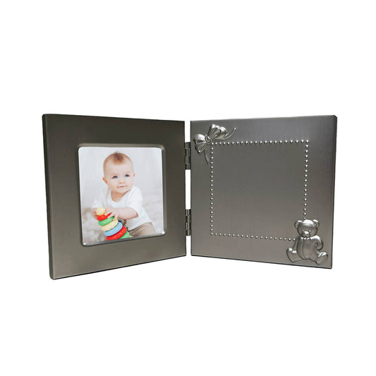 Creative Gifts International - Hinged Baby Frame with Teddy Bear Design - 3" x 3" Photo