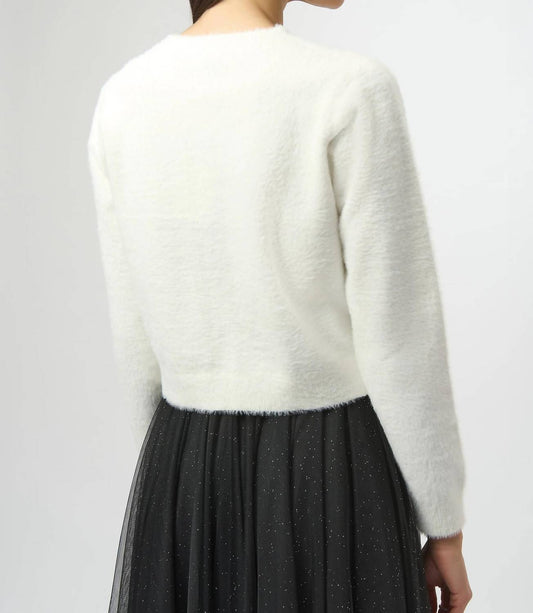 Joseph Ribkoff - Feather Yarn Cardigan with Rhinestone Bow