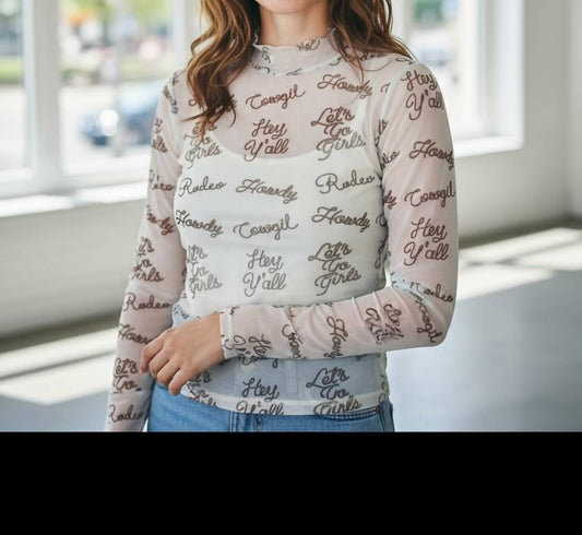 Why Dress - Sheer Cowgirl Mockneck Shirt
