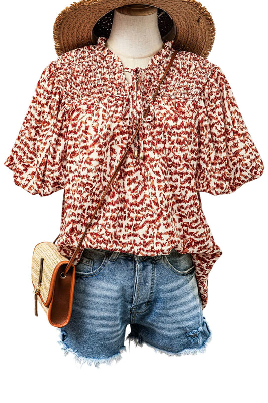 Fashionworks - Tie Split Neck Puff Sleeve Blouse