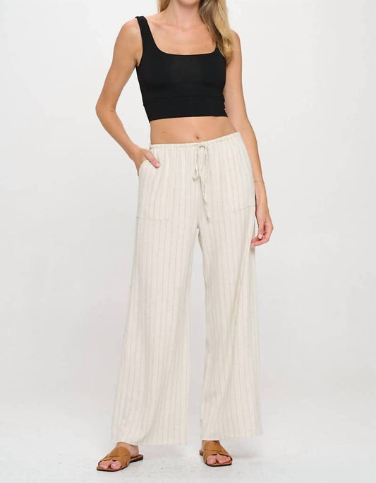 Reneec. - Linen Striped Adjustable Straight Leg Pants