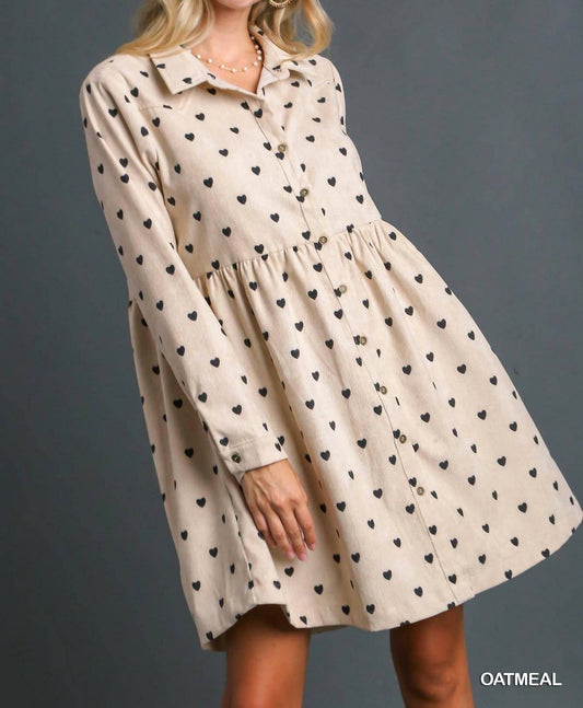 Vanilla Monkey - Heart Dot Corduroy Button Up Dress