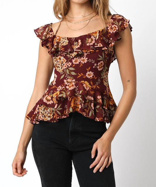 Olivaceous - Flounce Tie Front Top