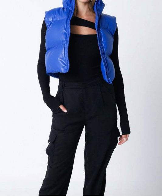Liza Faux Leather Cropped Puffer Vest