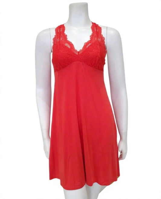 Fleur'T - Women's Lace T-back Short Modal Chemise