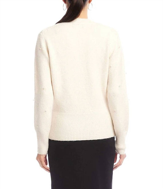 Karen Kane - Faux Wrap Pearl Embellished Sweater