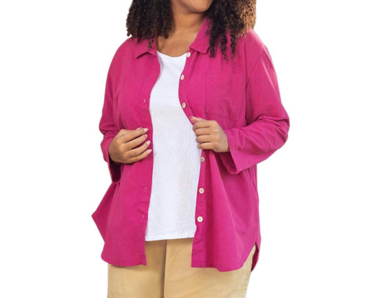 On The Plus Side - Cotton Collar Long Sleeve Kendall Shirt - Plus