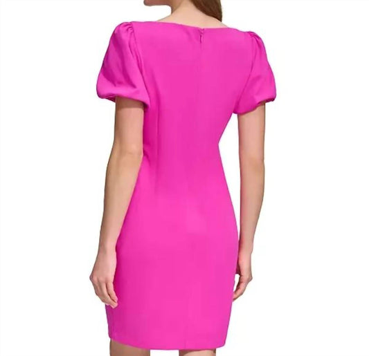 Dkny - Puff Sleeved Side-Ruched Dress