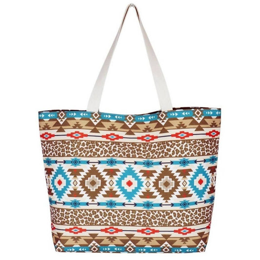 Judson & Co. - Leopard and Aztec Print Canvas Tote Bag