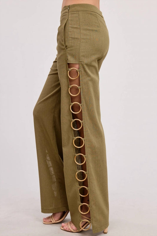 Mimosa - Linen Wide Leg Pants With Wooden Ring