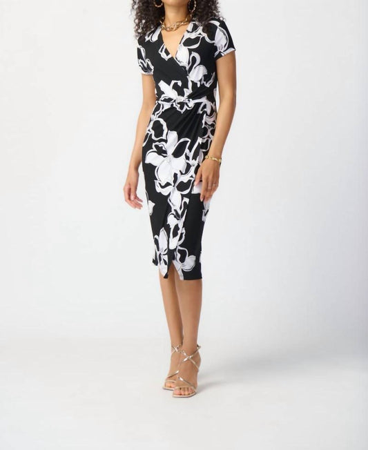 Joseph Ribkoff - Short Sleeve Faux Wrap Sheath Dress