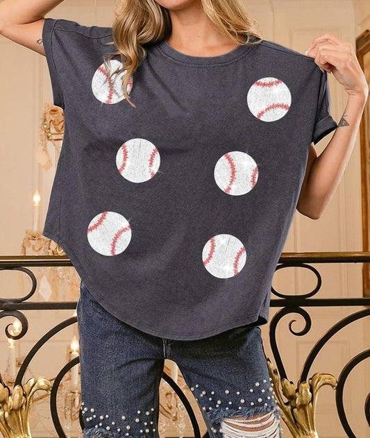 Bibi - Sequin Baseball Patches Washed Tee
