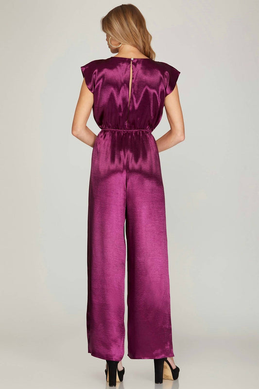 She + Sky - Drop Shoulder Pleated Jumpsuit