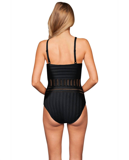 Kenneth Cole - Tough Luxe Textured High Neck One Piece Swimsuit