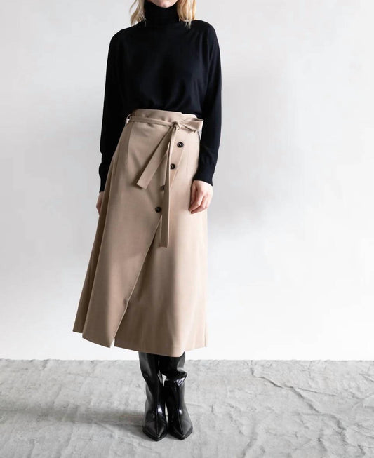 Psophia - High Waisted Wrap Skirt With Side Button Detail