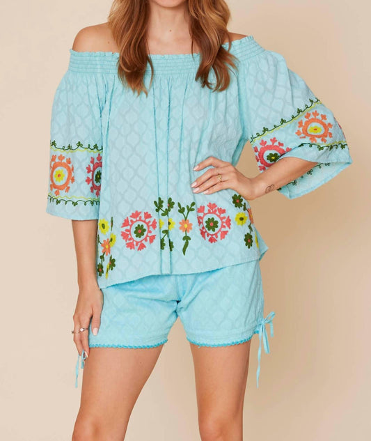 Modaposa - Enrica Off The Shoulder Embroidered Floral Top