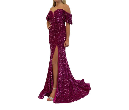 Sherri Hill - Deep V Neck Sequin Prom Gown