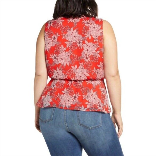 Vince Camuto - Floral Print V-Neck Asymmetrical Chiffon Blouse