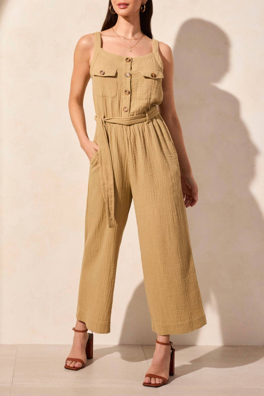 Tribal - Cotton Gauze Belted Jumpsuit