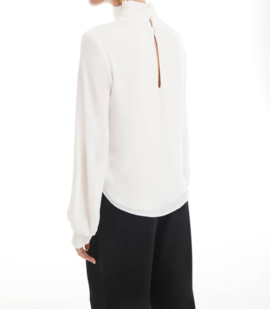 Krisa - Asymmetrical Keyhole Turtleneck Blouse