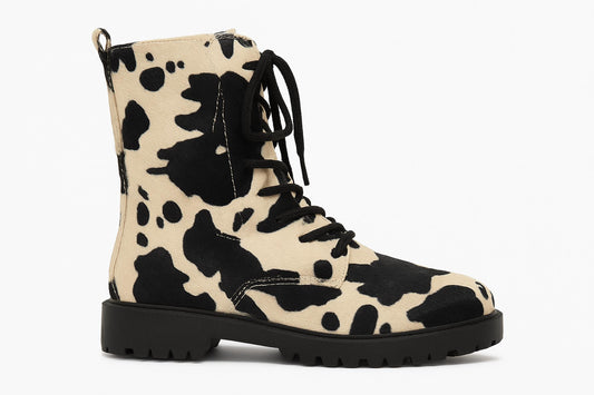 Everglades - Women's Cow Print Western Lace Up Combat Boot