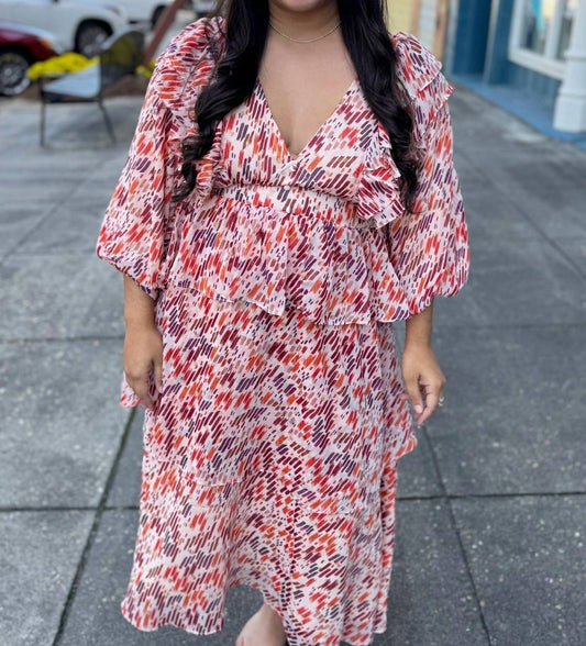 Karlie - Melody Multi Color Abstract Ruffle Midi Dress