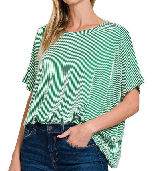 Zenana - Ribbed Striped Oversized Top