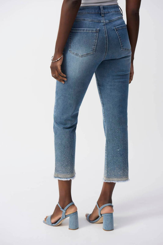 Joseph Ribkoff - High Waisted Ankle Length Jeans With Embellished Hem
