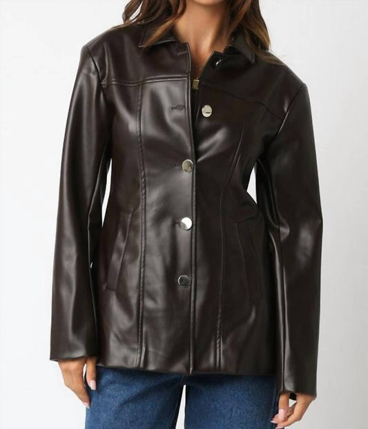 Olivaceous - Lucia Faux Leather Blazer Jacket