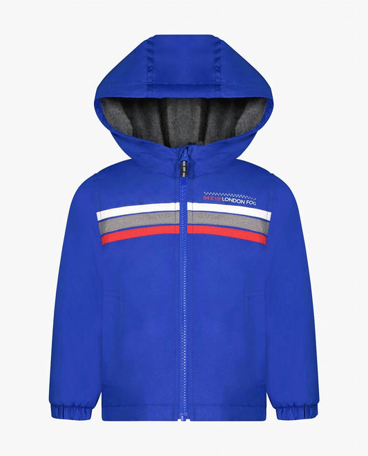 London Fog - Toddler Boys Zip Front Hooded Sporty Stripe Raincoat