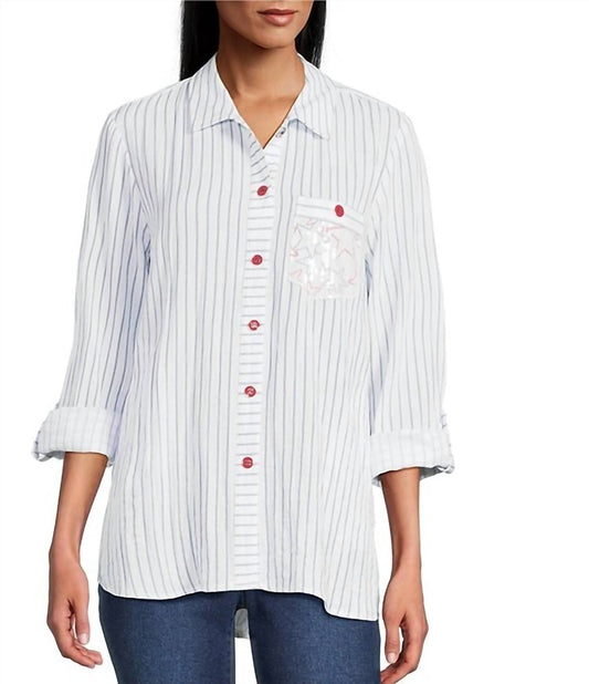 Multiples - Sequin Pocket Long Sleeve Button Shirt