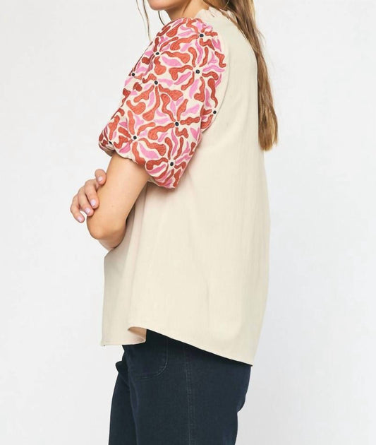 Entro - Embroidered Puff Sleeve Top